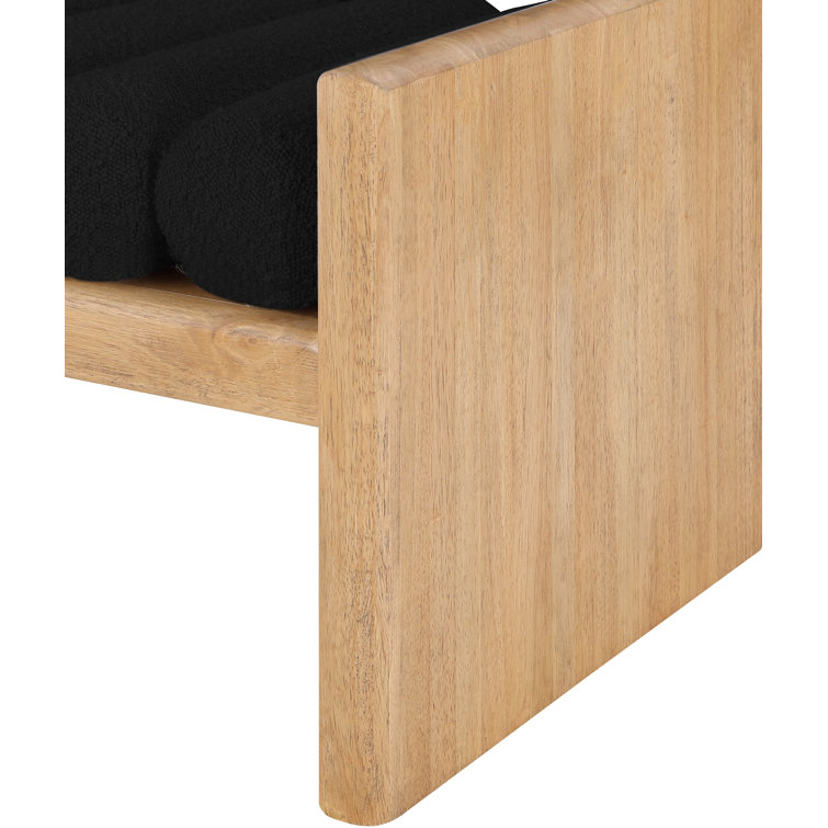 Natural Rubber Wood Bench with Black Boucle Cushion Rolls