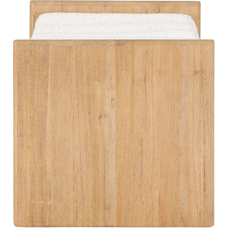 H-Shaped Solid Rubberwood Bench with Cream Boucle Cushions