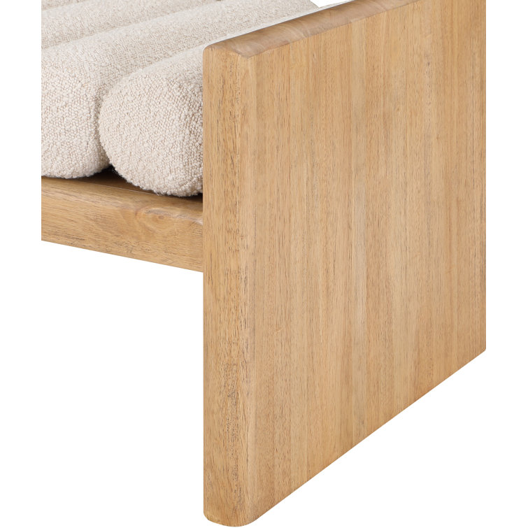 H-Shaped Solid Rubberwood Bench with Cream Boucle Cushions