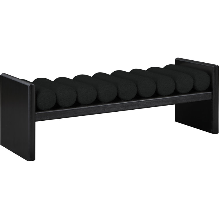 Black Boucle Fabric and Rubber Wood Bench
