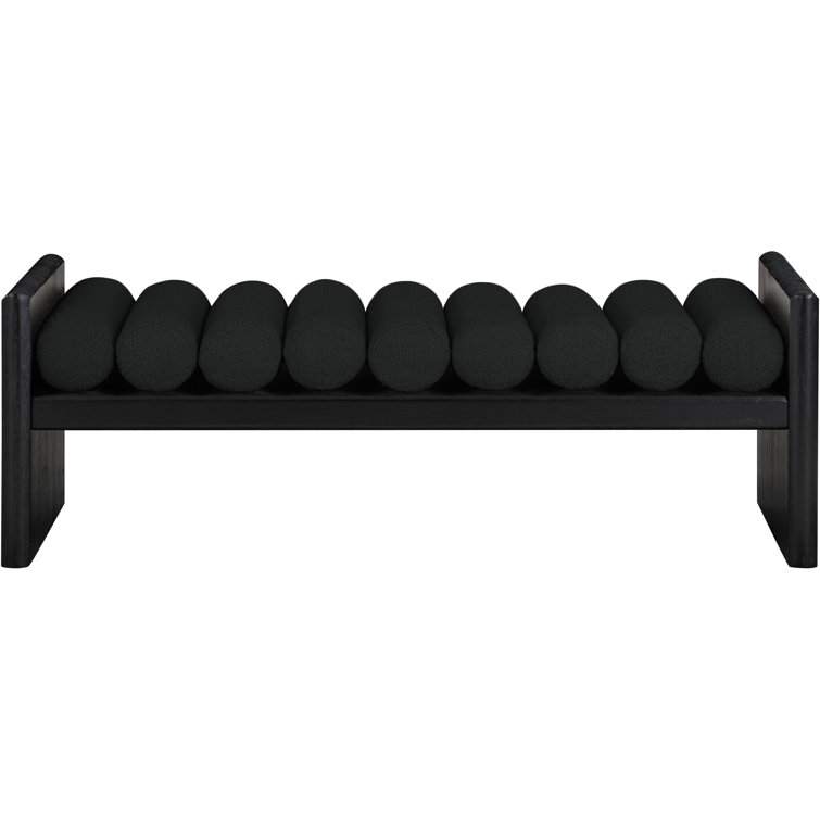 Black Boucle Fabric and Rubber Wood Bench