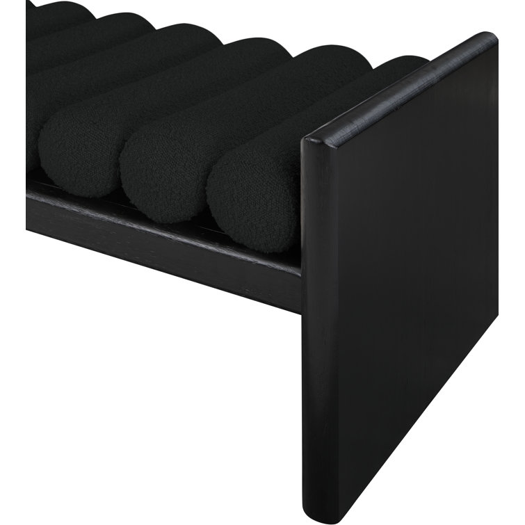 Black Boucle Fabric and Rubber Wood Bench