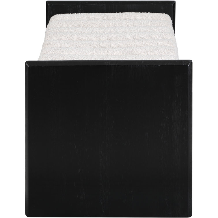 Contemporary Black Wood Bench with Rich Green Boucle Cushion