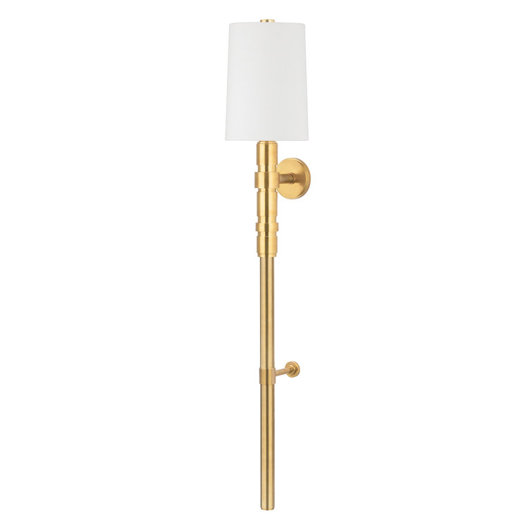 Vintage Brass Dimmable Wall Sconce with White Linen Shade