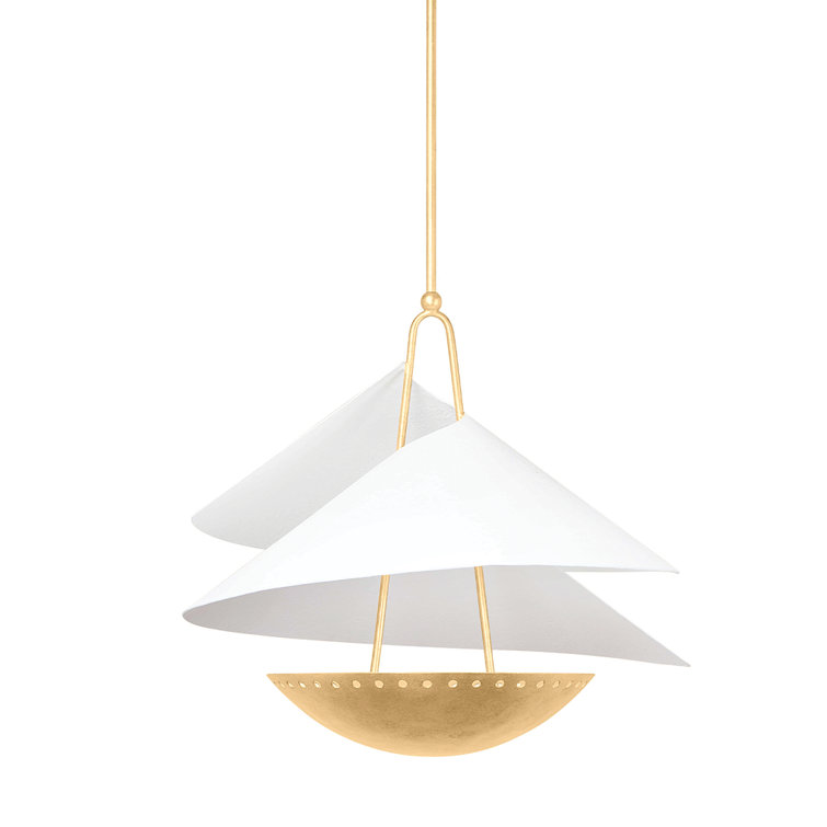 Carini Vintage Gold Leaf 3-Light Bowl Pendant with Gesso White Shade