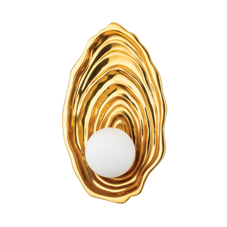 Vintage Polished Brass Opal Matte Glass Wall Sconce
