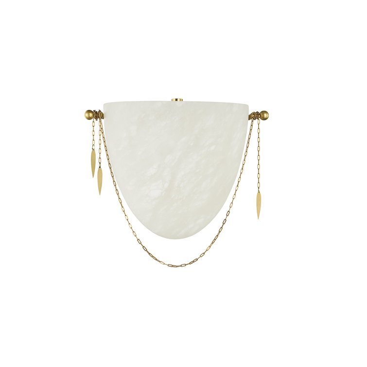 Vintage Polished Brass Dimmable Sconce with Alabaster Shade