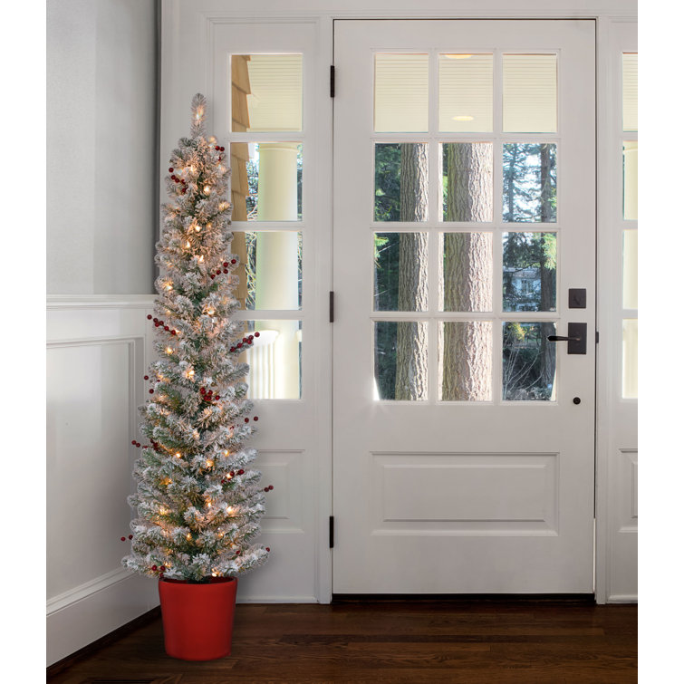 5' White Fir Artificial Christmas Tree with Warm Lights and Red Pot