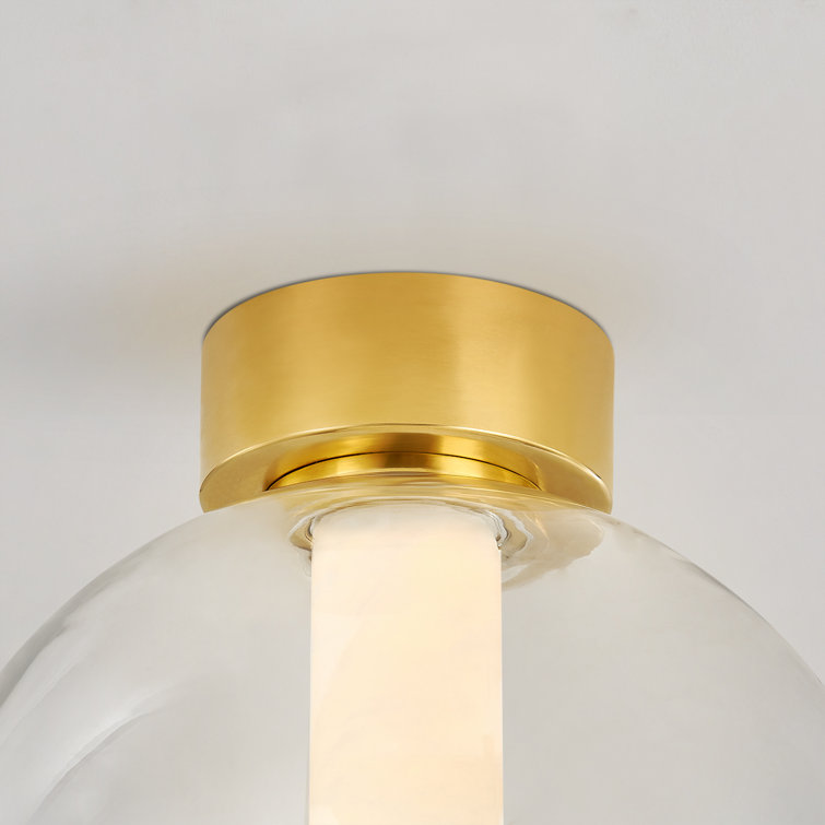 Pietra Vintage Brass Alabaster and Glass Globe LED Flush Mount