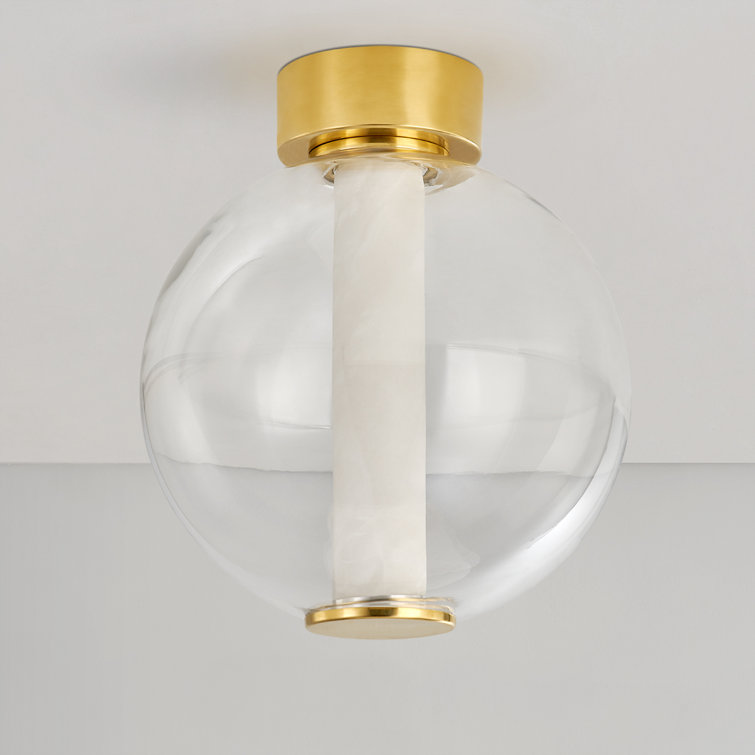 Pietra Vintage Brass Alabaster and Glass Globe LED Flush Mount