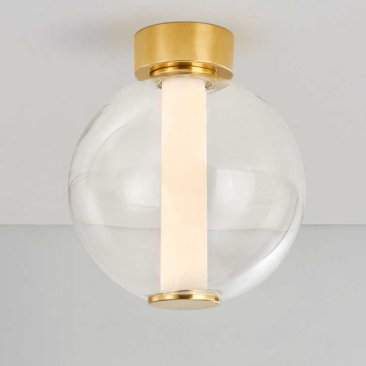 Pietra Vintage Brass Alabaster and Glass Globe LED Flush Mount