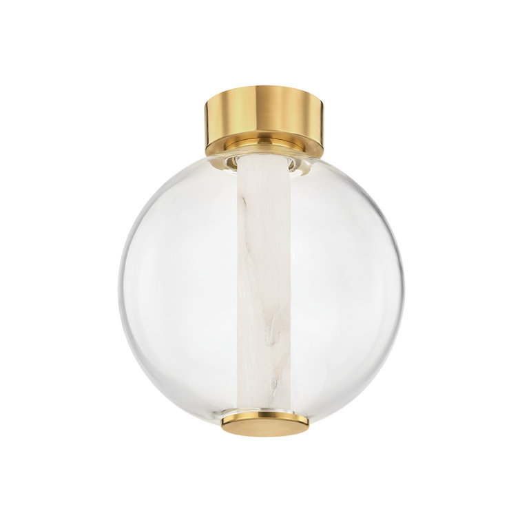 Pietra Vintage Brass Alabaster and Glass Globe LED Flush Mount