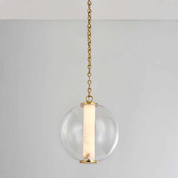 Vintage Brass Pietra Globe Pendant with Alabaster Shade