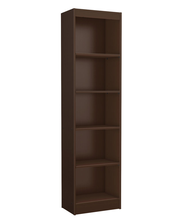 Chocolate Wood Adjustable 5-Shelf Narrow Bookcase