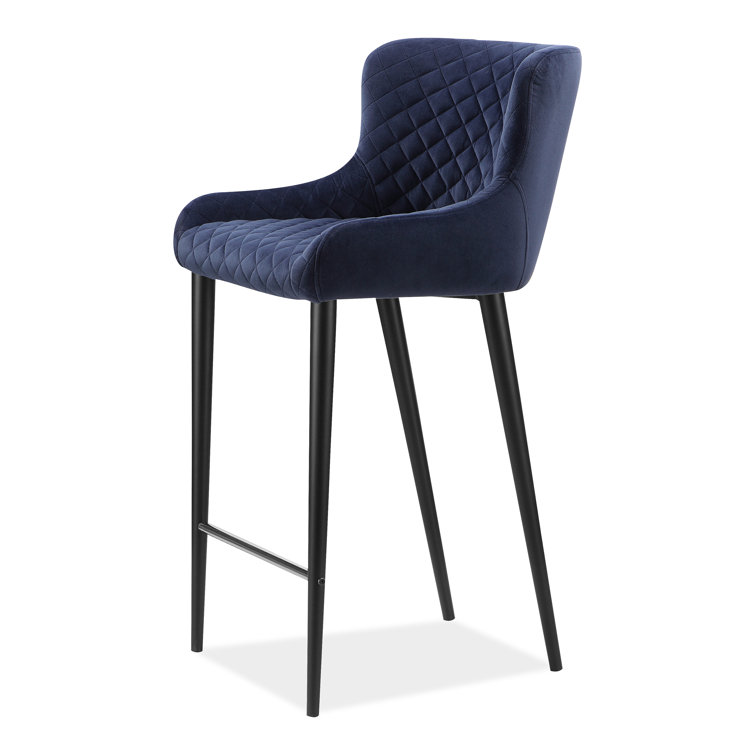 Etta 18'' Wide Dark Blue Velvet Tufted Counter Stool