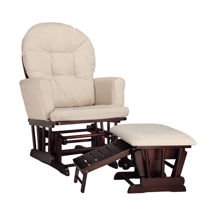 Beige and Espresso Semi-Upholstered Glider with Ottoman