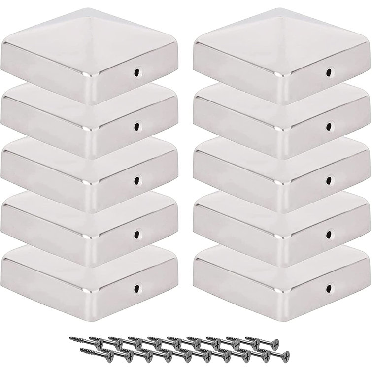 Stainless Steel Pyramid Fence Post Caps with Screws, Set of 10