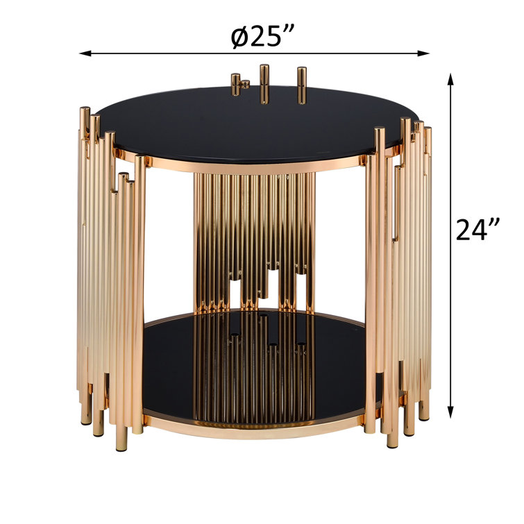 Tanquin 25" Round Black Glass & Gold Metal End Table