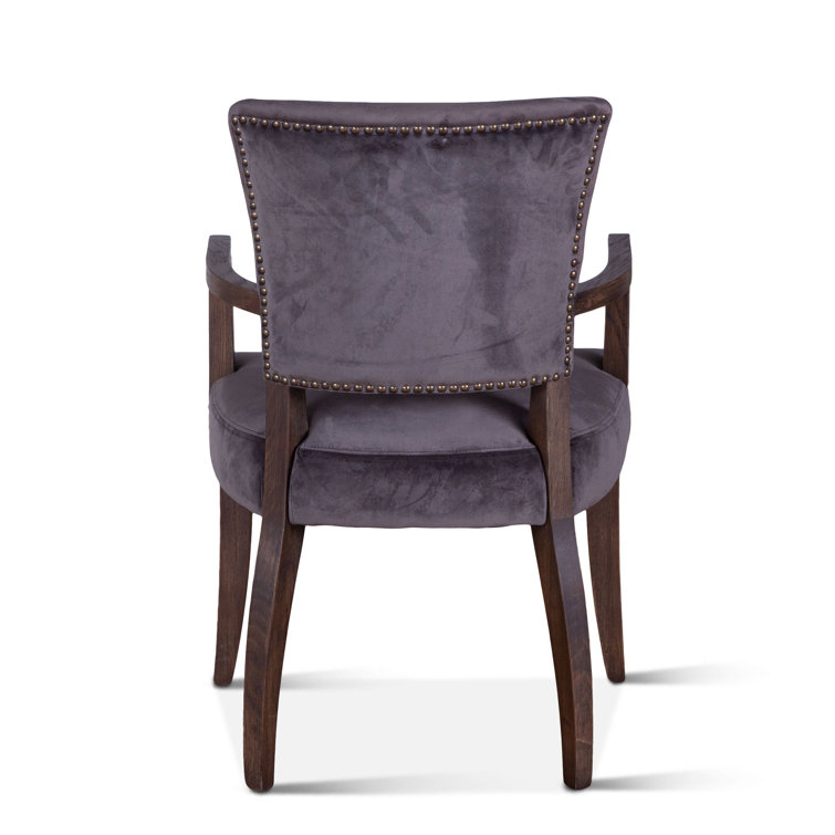 Asphalt Gray Velvet Upholstered Arm Chair with Oak Frame