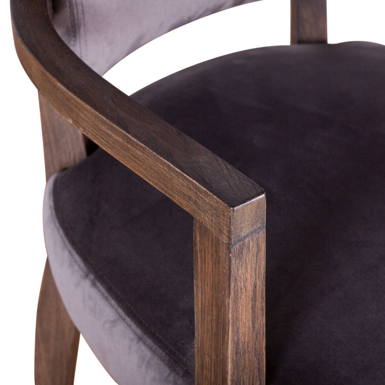 Asphalt Gray Velvet Upholstered Arm Chair with Oak Frame