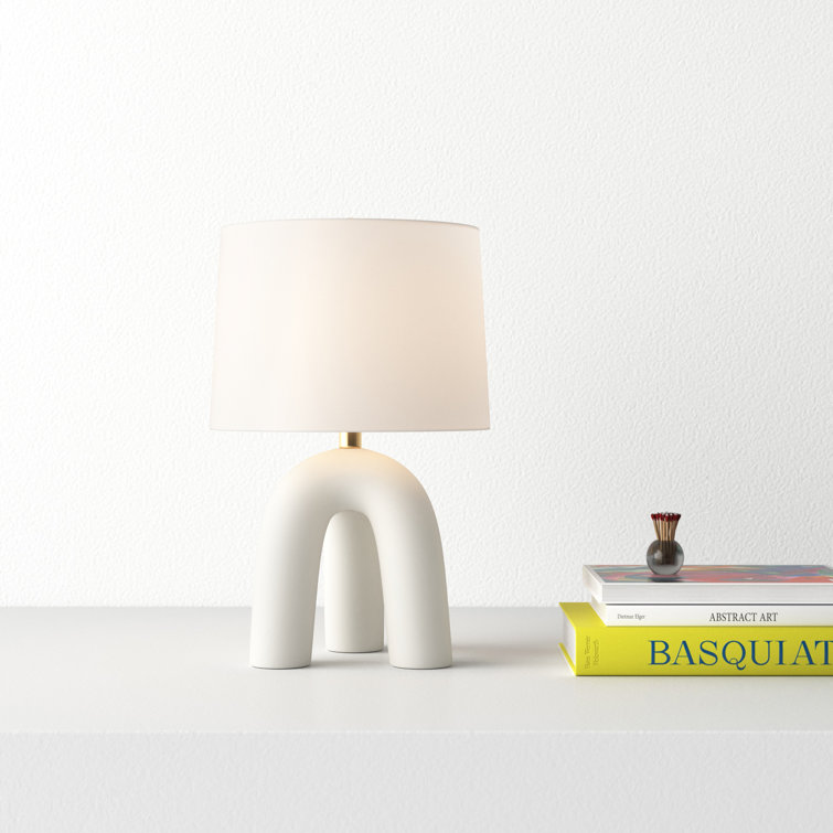 White Linen Drum Shade Tripod Table Lamp