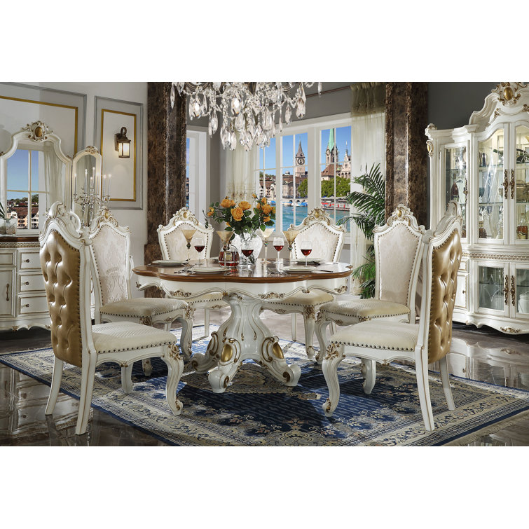 Elegant Pearl and Cherry Oak 62" Round Wooden Dining Table