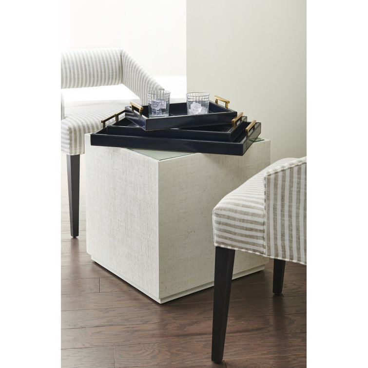 Captiva Natural Wood and Glass Square End Table in Cream