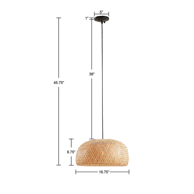 Astrid Matte Black and Bamboo Bowl Pendant Light
