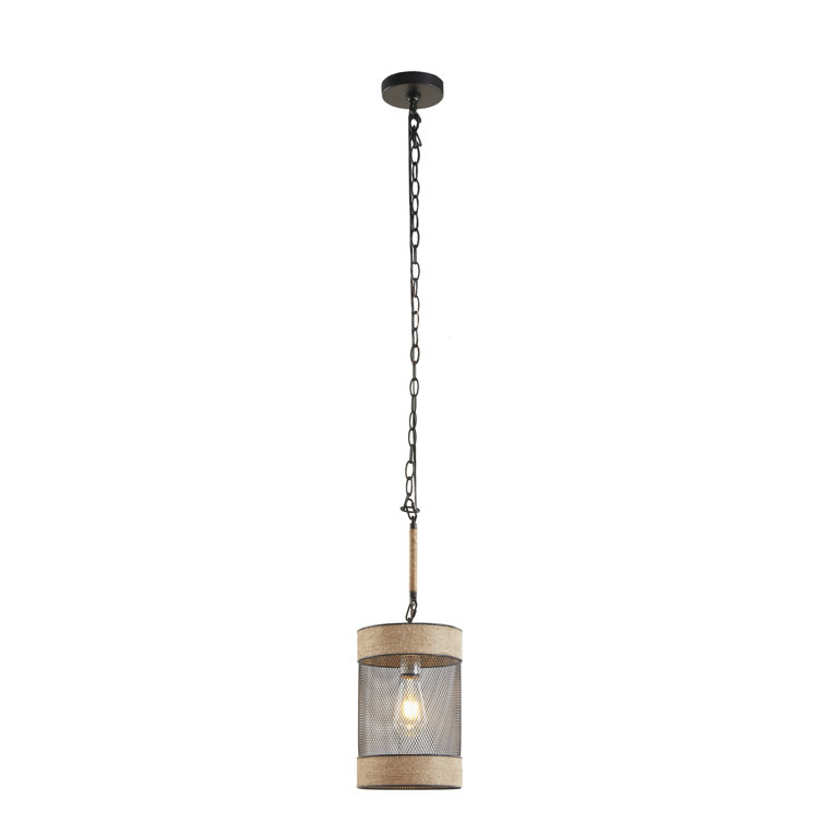14.3" Black Natural Rope and Metal Mesh Pendant Light