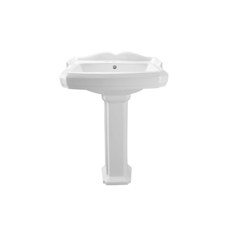 Dynasty 35.5" White Ceramic Pedestal Bathroom Sink with Overflow
