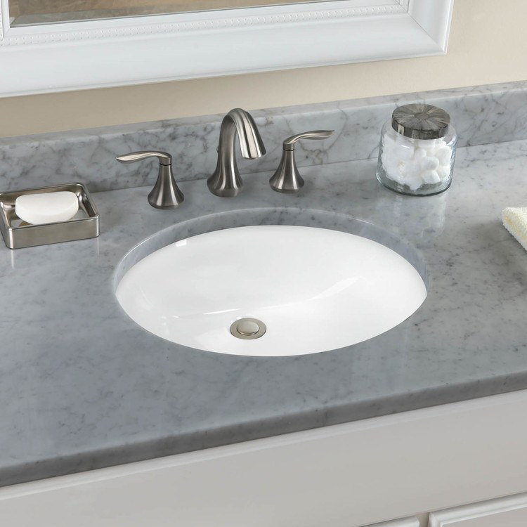 Elegant Oval Undermount Beige Ceramic Bathroom Sink with Overflow