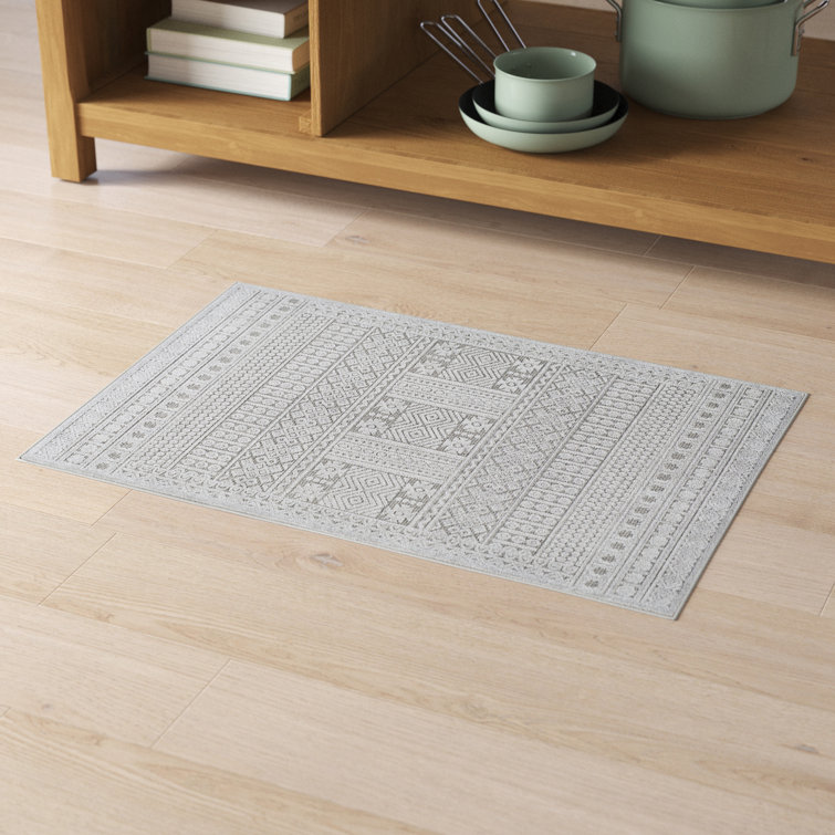 Gray Rectangular Wool and Viscose Bohemian Rug
