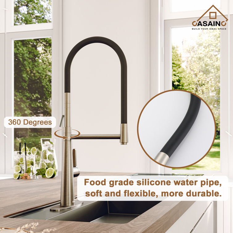 Brushed Nickel Single-Handle Kitchen Faucet with Dual-Function Spray Head