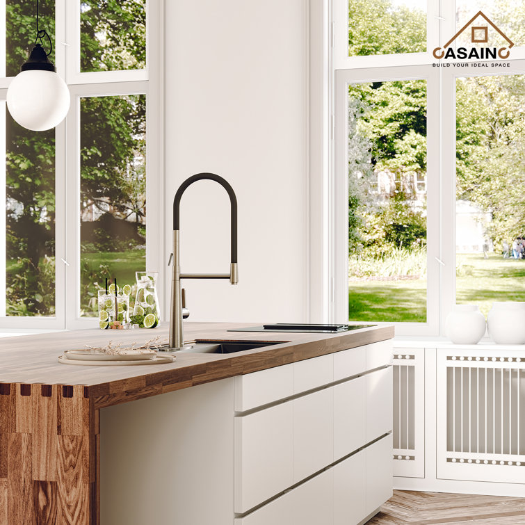 Brushed Nickel Single-Handle Kitchen Faucet with Dual-Function Spray Head