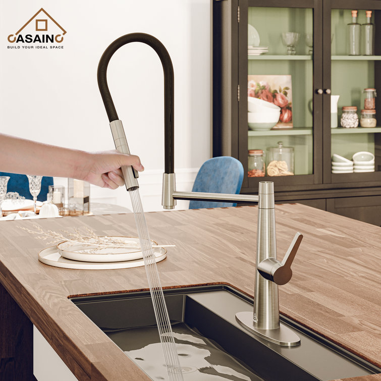 Brushed Nickel Single-Handle Kitchen Faucet with Dual-Function Spray Head