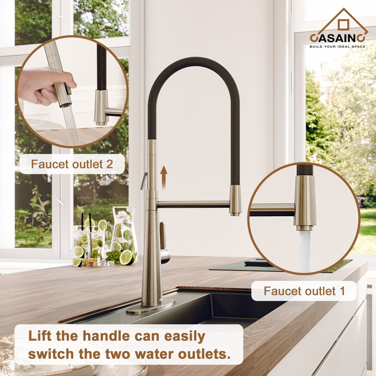 Brushed Nickel Single-Handle Kitchen Faucet with Dual-Function Spray Head