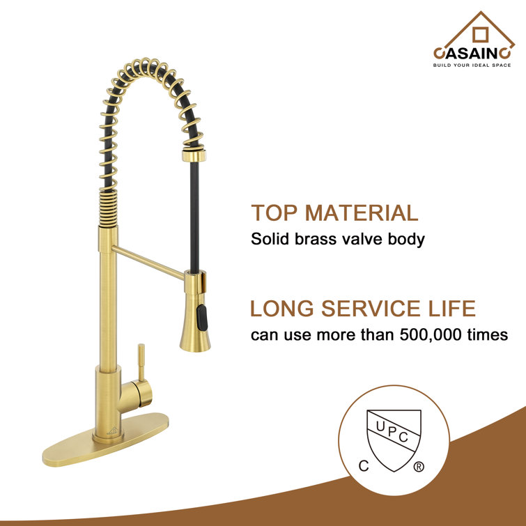Brushed Gold Stainless Steel Pull-Down Kitchen Faucet with Spray Head