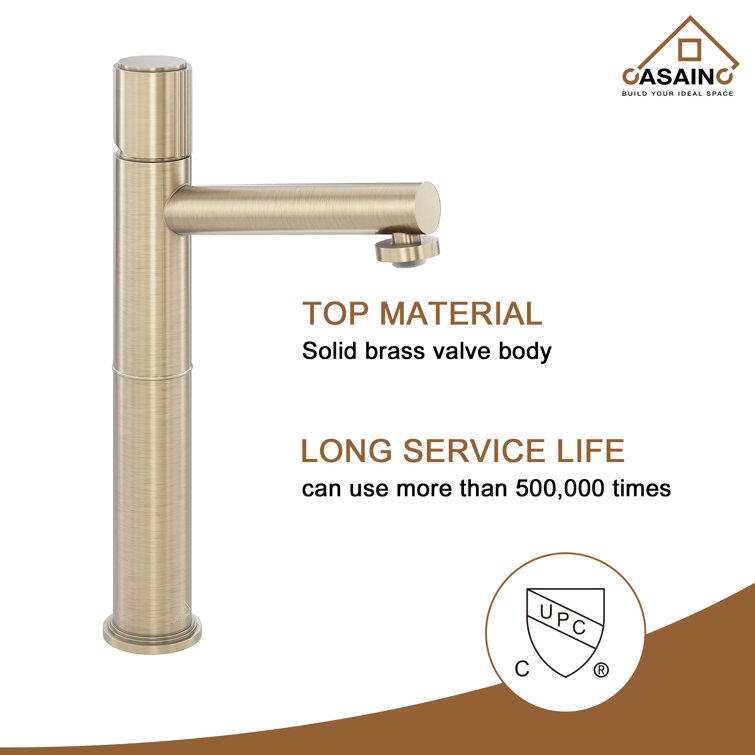 Brushed Gold Stainless Steel Bathroom Vessel Sink Faucet