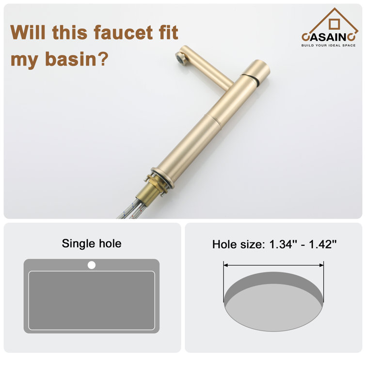 Brushed Gold Stainless Steel Bathroom Vessel Sink Faucet