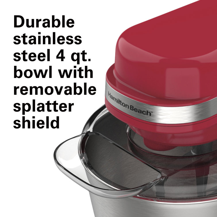 Hamilton Beach® 7-Speed 4-Quart Electric Stand Mixer with Splash Guard, Dough Hook, Flat Beater, and Whisk Attachments