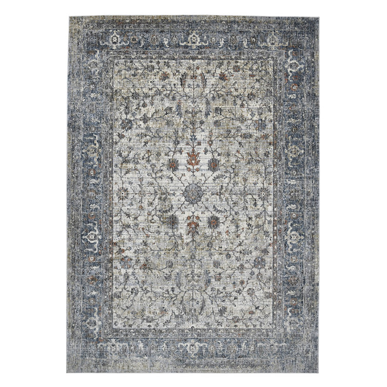 Ivory and Gray Oriental Synthetic 2' x 3' Area Rug