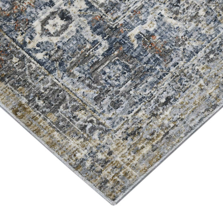 Ivory and Gray Oriental Synthetic 2' x 3' Area Rug
