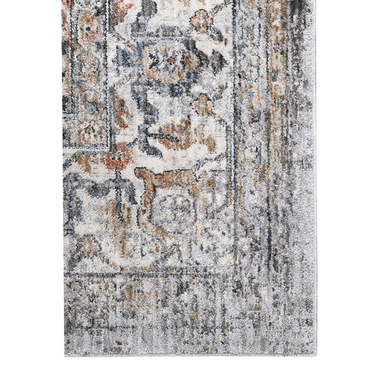 Charcoal Rectangular Oriental Synthetic Area Rug 5'3" x 7'6"