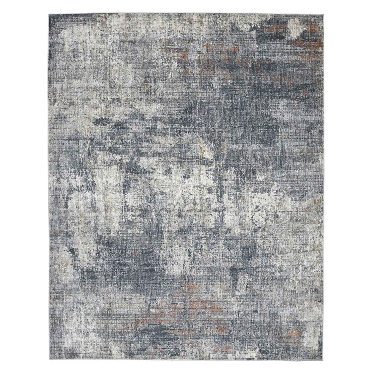 Gray and Beige Synthetic Oriental Rectangular Area Rug 7'10" x 9'10"
