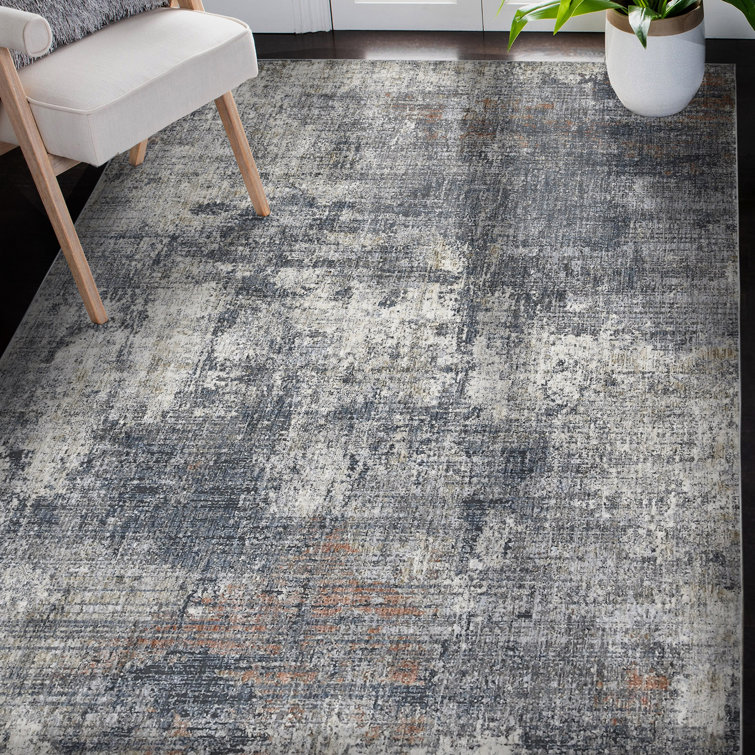 Roslyn Gray Abstract Oriental 9'10" x 13'1" Polyester Area Rug