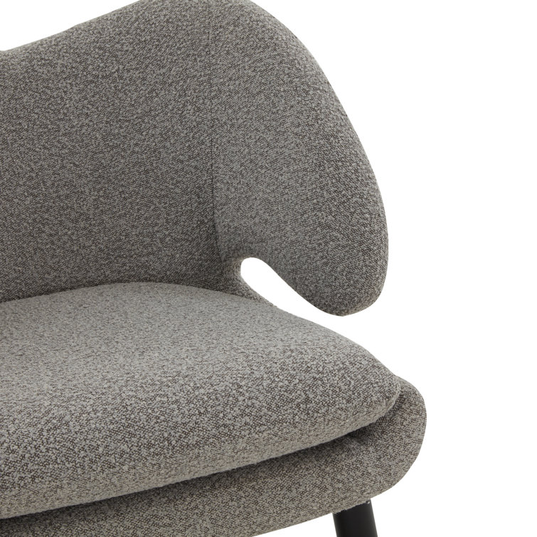 Felicia Light Grey Boucle Barrel Accent Chair with Black Birchwood Legs