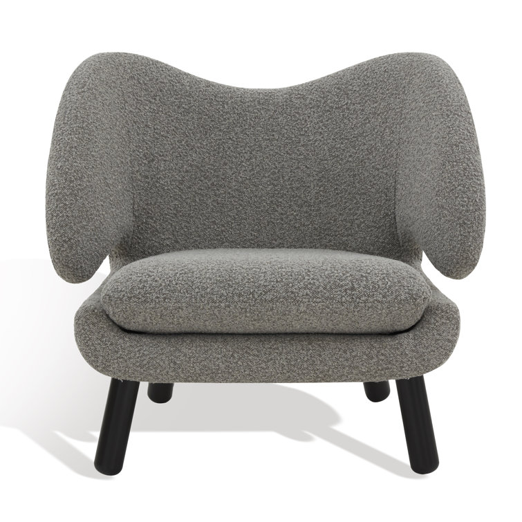 Felicia Light Grey Boucle Barrel Accent Chair with Black Birchwood Legs