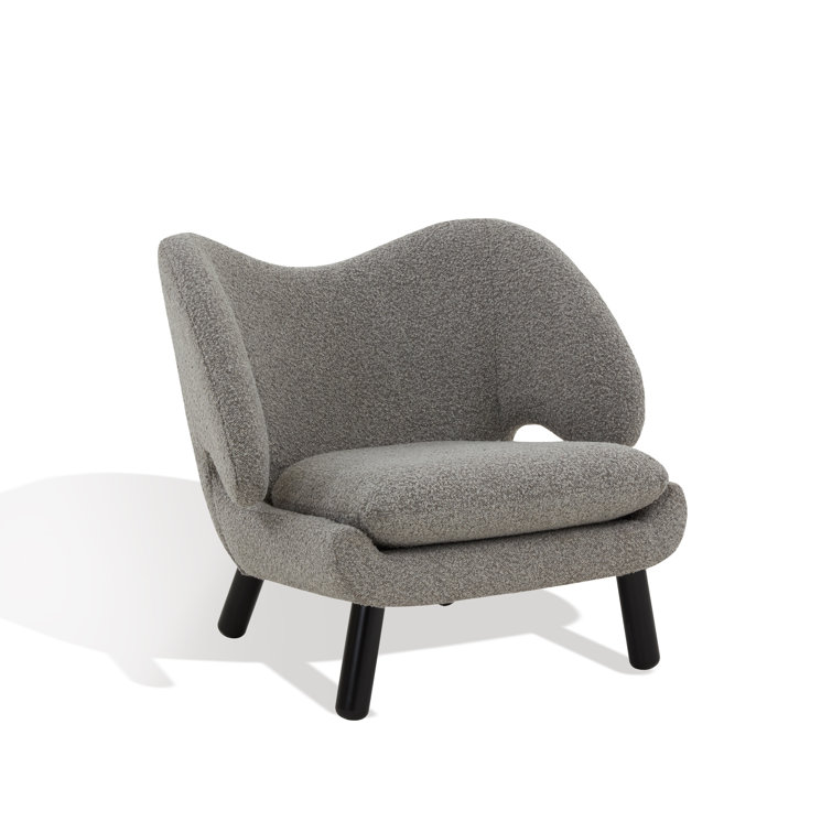 Felicia Light Grey Boucle Barrel Accent Chair with Black Birchwood Legs