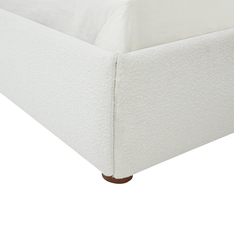 Ivory Boucle Upholstered Queen Bed with Birch Wood Legs