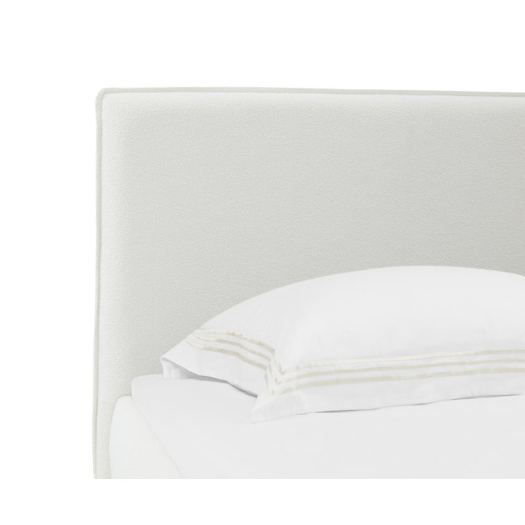 Ivory Boucle Upholstered Queen Bed with Birch Wood Legs